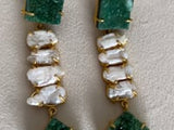 NEFERTITI - FRESHWATER PEARL 22K GREEN AGATE CHANDELIER EARRINGS